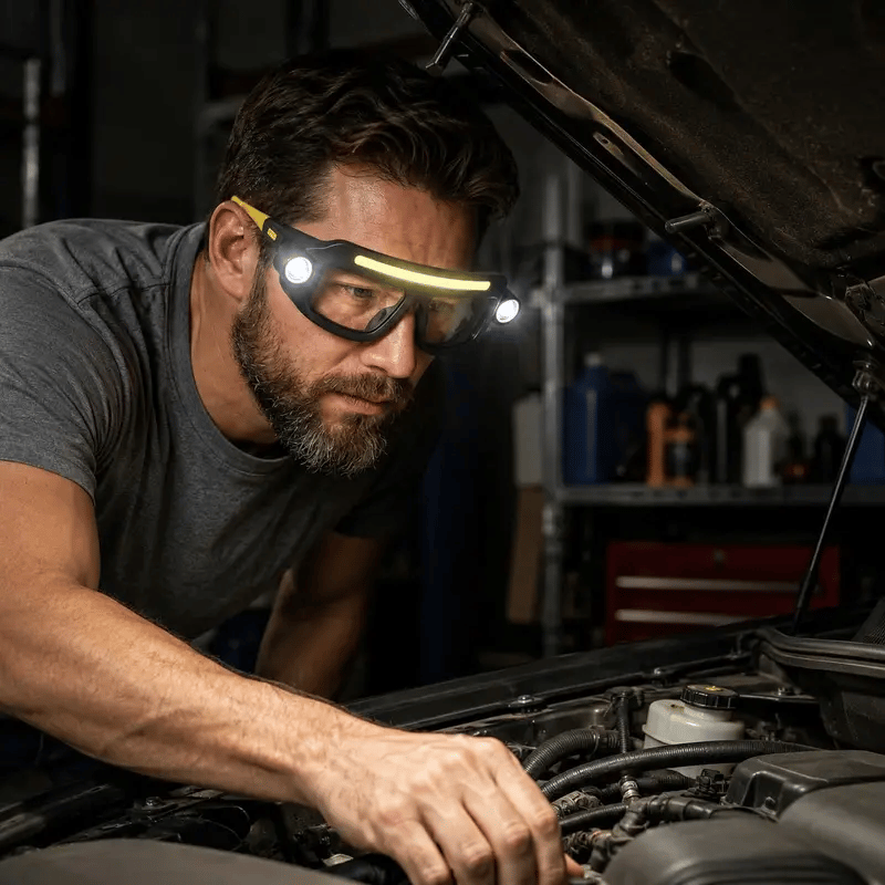 ⚡ Hands-Free LED Headlamp Glasses — 5 Lighting Modes for Work, Repairs & Outdoor Use