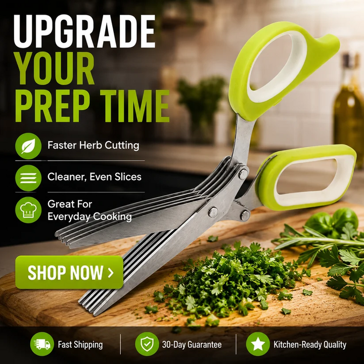 ✂️Herb Scissors 5 Blade Kitchen Shears, Multipurpose Herb Cutter with Safety Cover & Cleaning Comb for Basil Chive Parsley