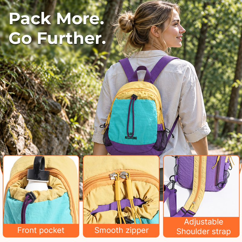 🎒Unisex Lightweight Color Block Nylon Mini Backpack – Compact & Water-Resistant Daypack for Every Adventure! 🌈🚶‍♂️