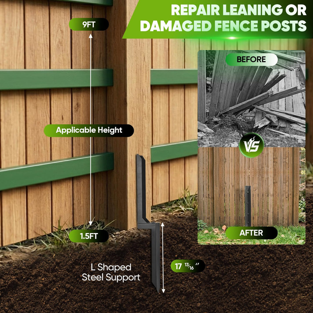 Fence Post Repair Kit-Heavy-Duty H-Shaped Metal Stakes