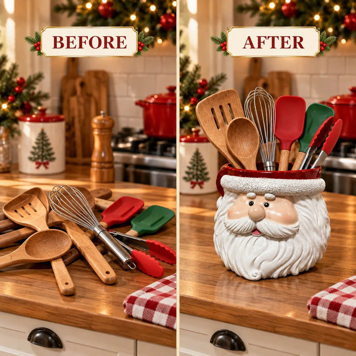 Christmas Santa Utensil Holder – Festive Countertop Organizer