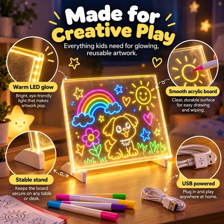 🌈✨ Magic LED Light-Up Drawing Board 🎨💡 Reusable Glow Art Kit for Kids 🖍️🌟 Colorful Doodle & Tracing Board 🎁🎄 Fun Creative Gift for Boys & Girls