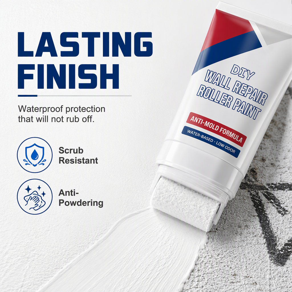 🔥PROMO 50%! Waterproof wall repair paste 🧱 With built-in roller, easy repair without extra tools ✨🖌️
