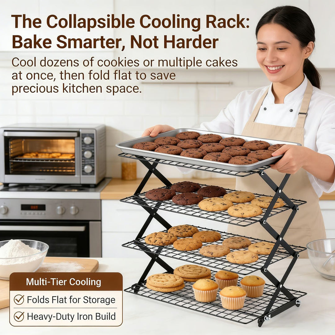 🍪 3/4-Tier Collapsible Cooling Rack – Expand to Bake, Collapse to Save Space!