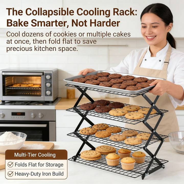 🍪 3/4-Tier Collapsible Cooling Rack – Expand to Bake, Collapse to Save Space!