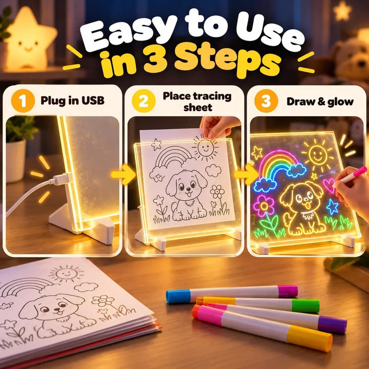 🌈✨ Magic LED Light-Up Drawing Board 🎨💡 Reusable Glow Art Kit for Kids 🖍️🌟 Colorful Doodle & Tracing Board 🎁🎄 Fun Creative Gift for Boys & Girls