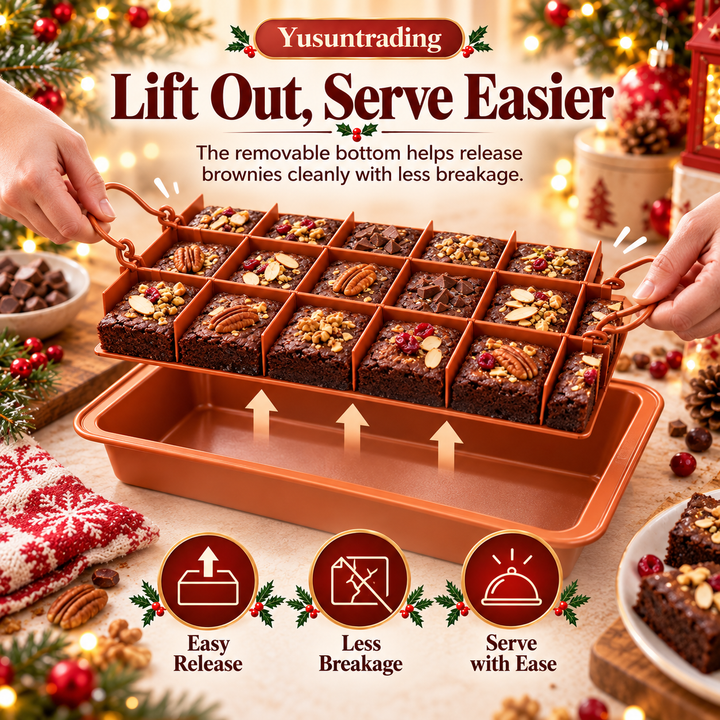 🍫 18-Cut Brownie Pan – Nonstick Divider Tray with Removable Bottom ✨