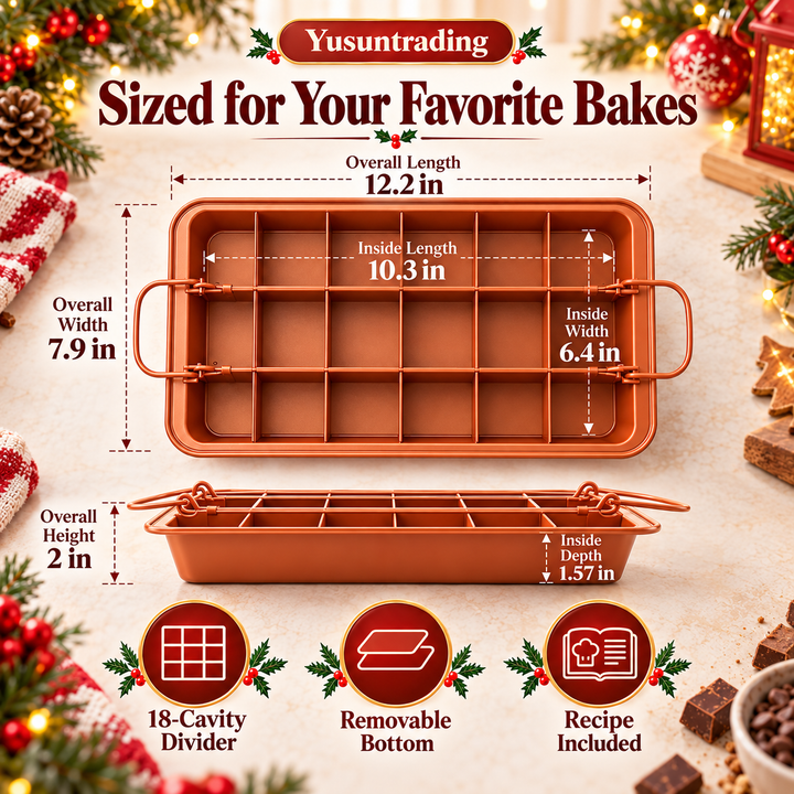 🍫 18-Cut Brownie Pan – Nonstick Divider Tray with Removable Bottom ✨