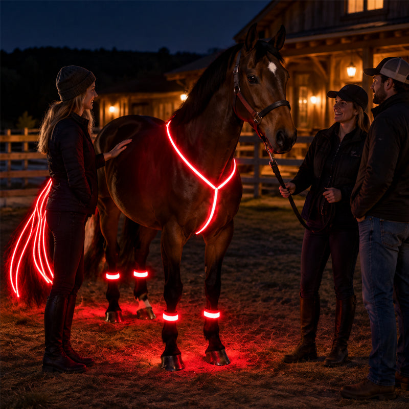 LED Horse Riding Light Set – Illuminated Chest Strap, Leg Bands & Flowing Tail Lights