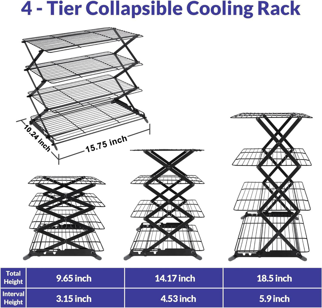 🍪 3/4-Tier Collapsible Cooling Rack – Expand to Bake, Collapse to Save Space!