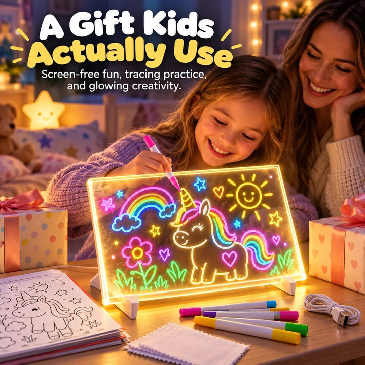 🌈✨ Magic LED Light-Up Drawing Board 🎨💡 Reusable Glow Art Kit for Kids 🖍️🌟 Colorful Doodle & Tracing Board 🎁🎄 Fun Creative Gift for Boys & Girls