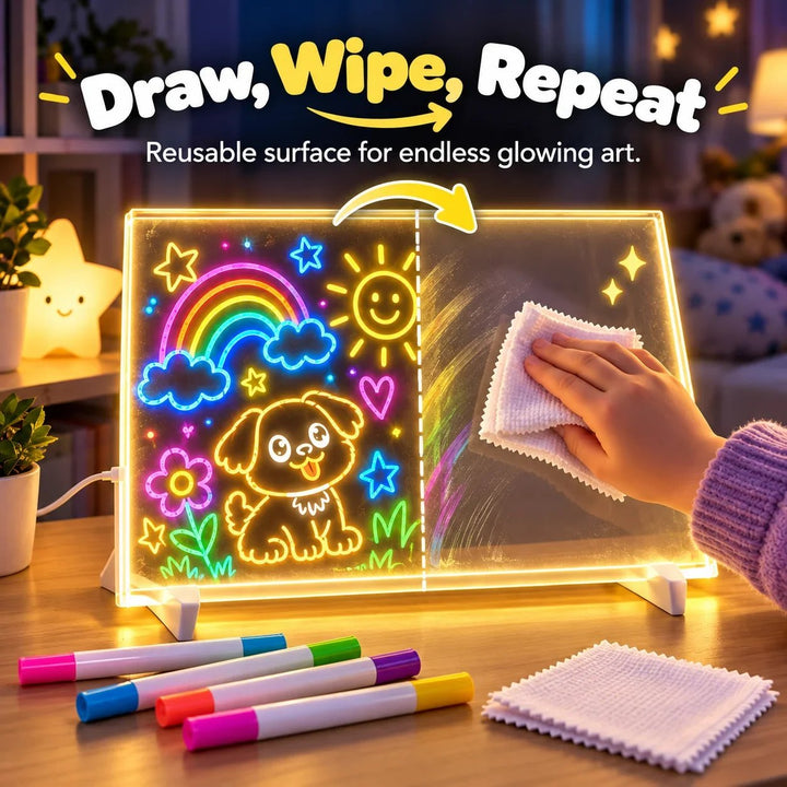 🌈✨ Magic LED Light-Up Drawing Board 🎨💡 Reusable Glow Art Kit for Kids 🖍️🌟 Colorful Doodle & Tracing Board 🎁🎄 Fun Creative Gift for Boys & Girls
