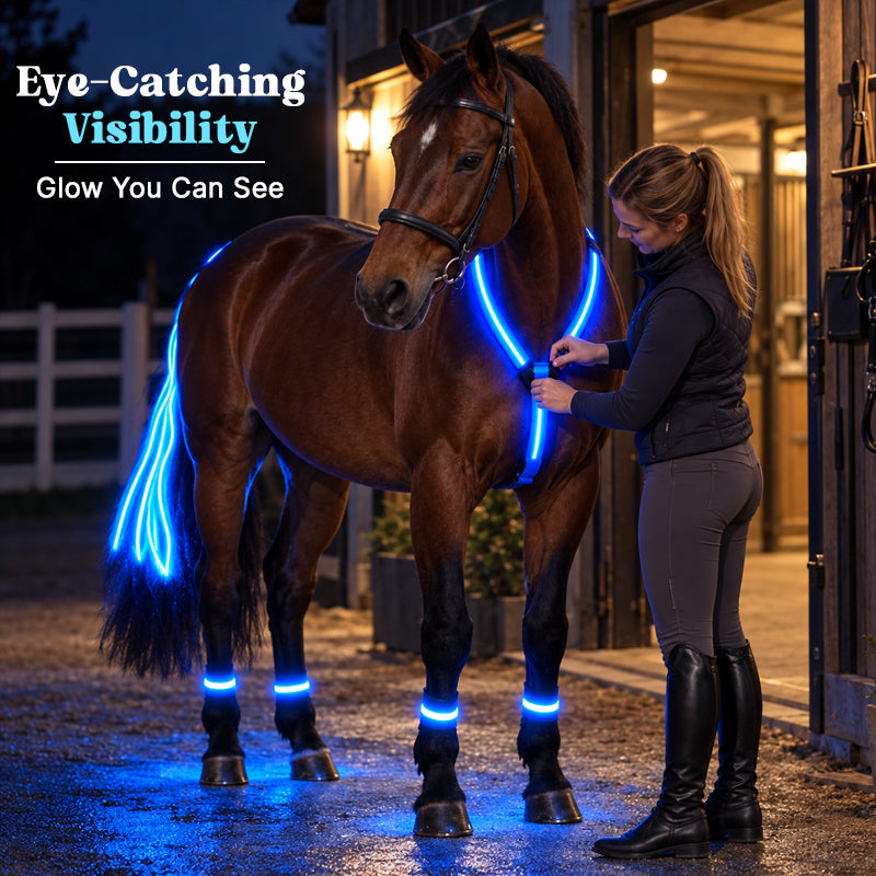 LED Horse Riding Light Set – Illuminated Chest Strap, Leg Bands & Flowing Tail Lights